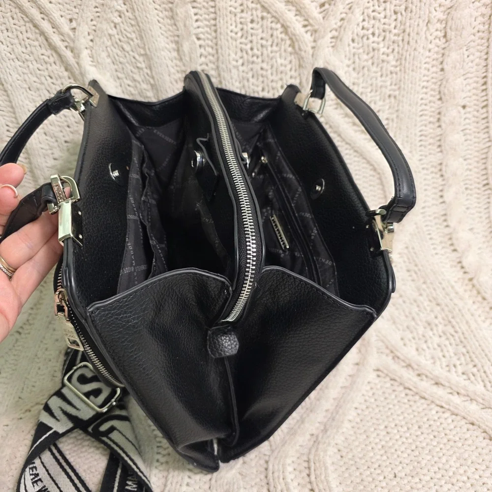 Steve Madden Matteo Satchel Bag Black Logo Embossed Crossbody‎ Excellent